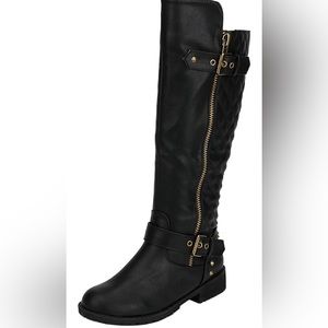 Badgley Mishcka  black leather suede buckle  heel Knee high career casual boots